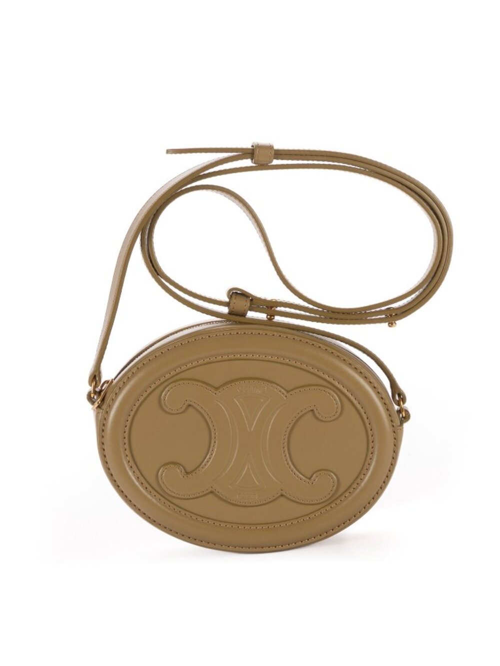 Celine Cuir Triomphe Oval Pouch Olive Green Calfskin Leather